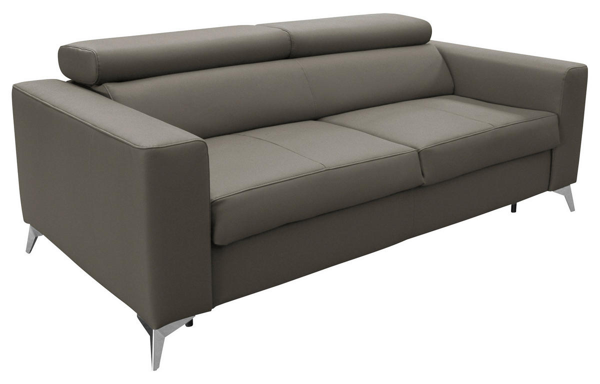 SCHLAFSOFA Schlammfarben Echtleder Lederlook  - Schlammfarben/Silberfarben, Design, Leder/Textil (206/95/101cm) - Livetastic
