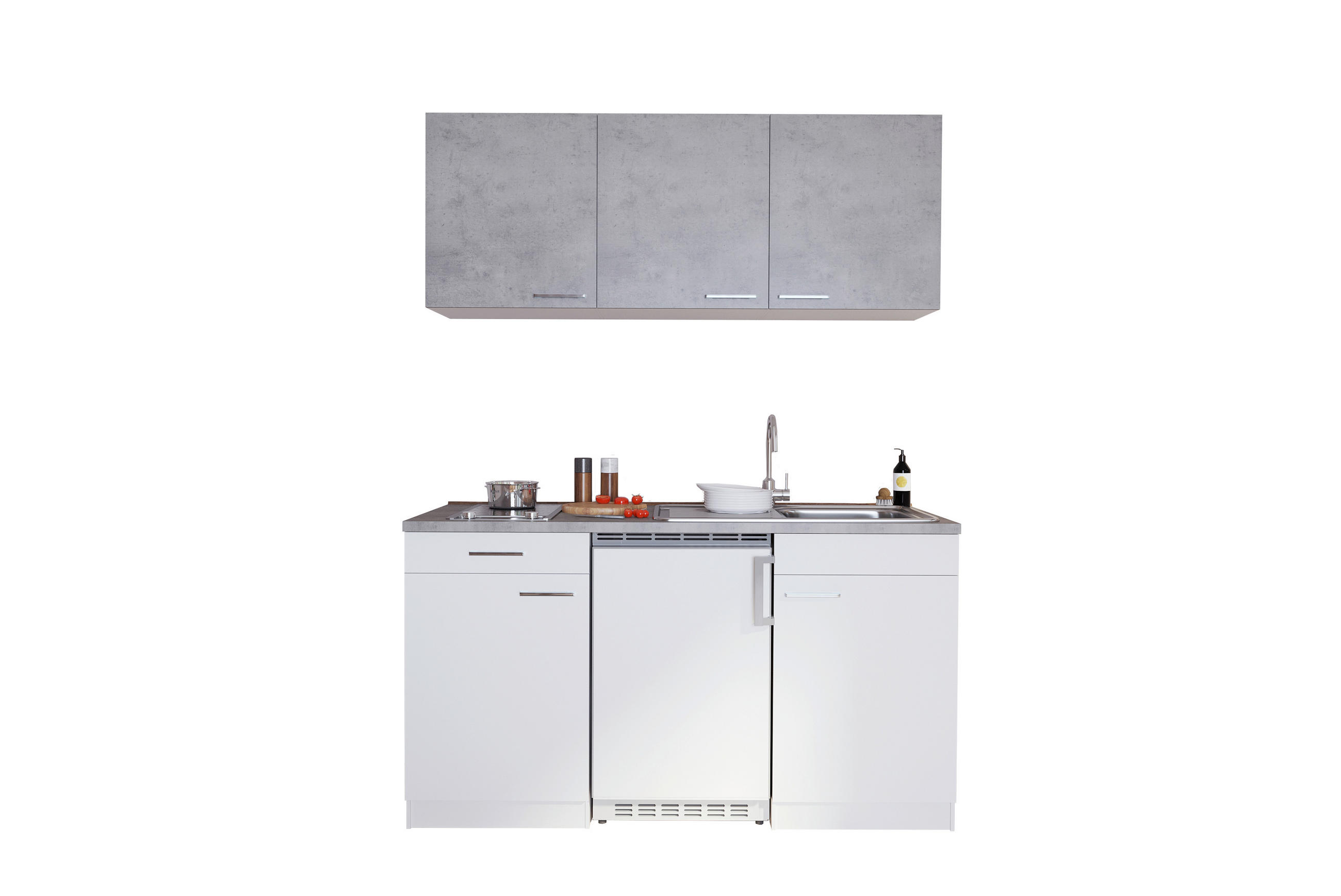MINIKÜCHE 150 cm   in Grau, Weiss  - Weiss/Alufarben, Konventionell, Holzwerkstoff/Kunststoff (150cm) - Respekta