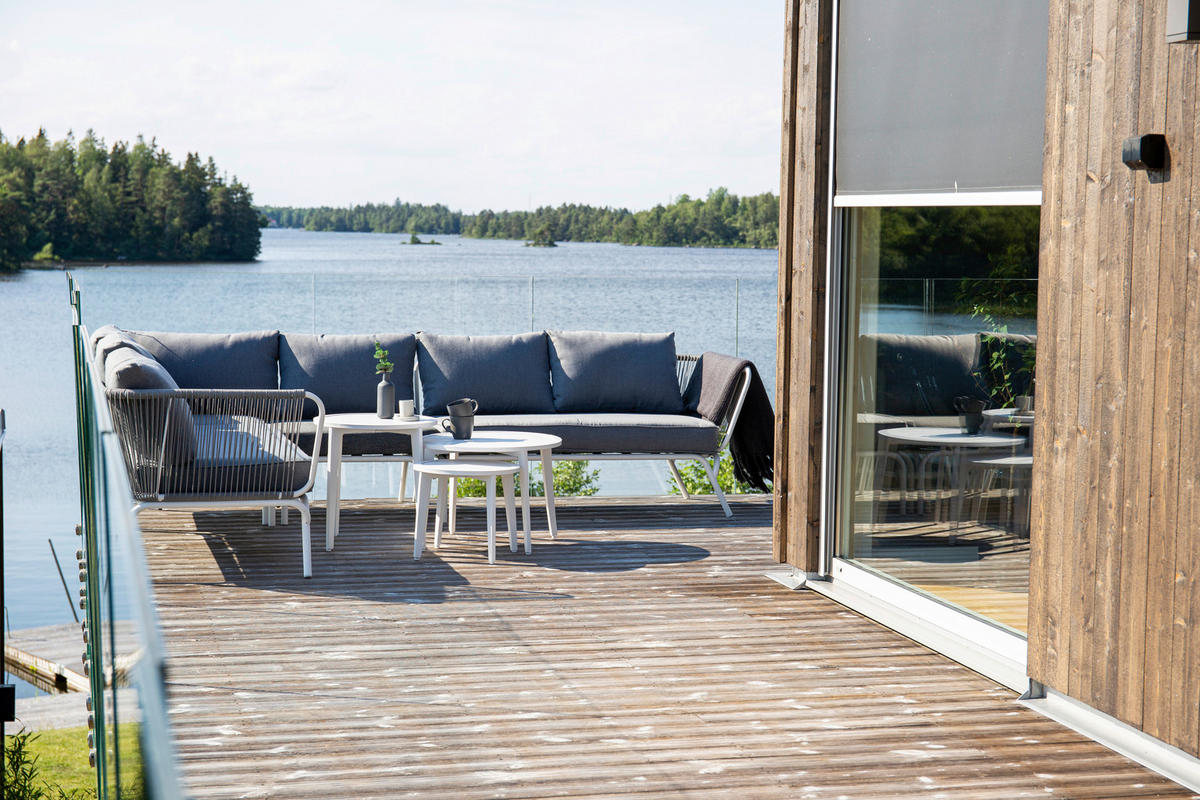DINING-LOUNGESET  - Weiß/Grau, KONVENTIONELL, Textil/Metall - Gardenson