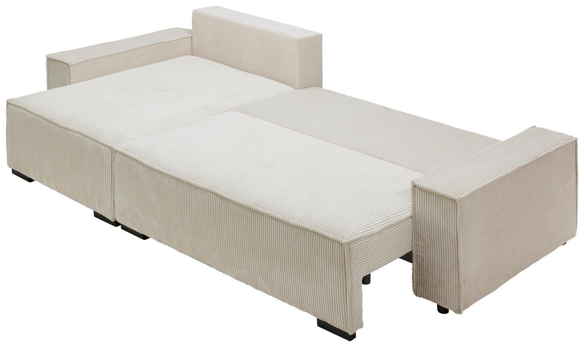 ECKSOFA in Cord Creme  - Creme/Schwarz, Modern, Holz/Textil (157/265cm) - Carryhome