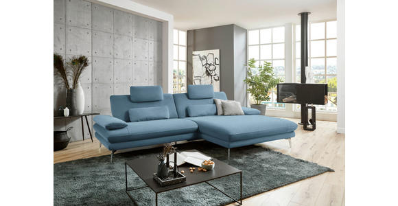 ECKSOFA in Webstoff Blau  - Blau/Schwarz, Design, Textil/Metall (284/184cm) - Dieter Knoll