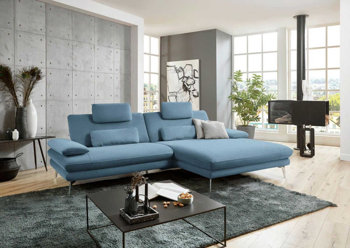 ECKSOFA in Webstoff Blau  - Blau/Schwarz, Design, Textil/Metall (284/184cm) - Dieter Knoll
