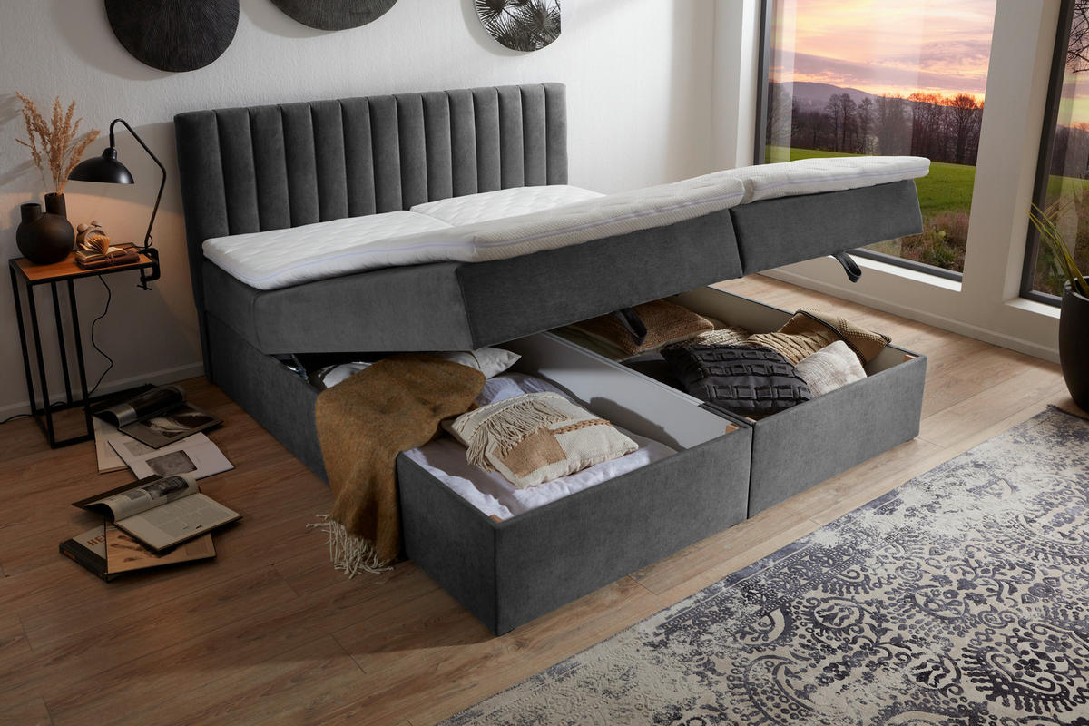 BOXBETT 160/200 cm  in Grau  - Grau, MODERN, Kunststoff/Textil (160/200cm) - MID.YOU