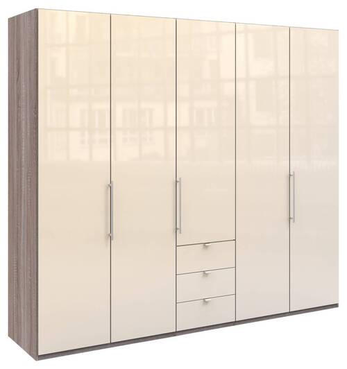 FALTTÜRENSCHRANK 250/216/58 cm 3-türig Trüffeleichefarben, Magnolie - Chromfarben/Magnolie, KONVENTIONELL, Glas/Holzwerkstoff (250/216/58cm) - Venda