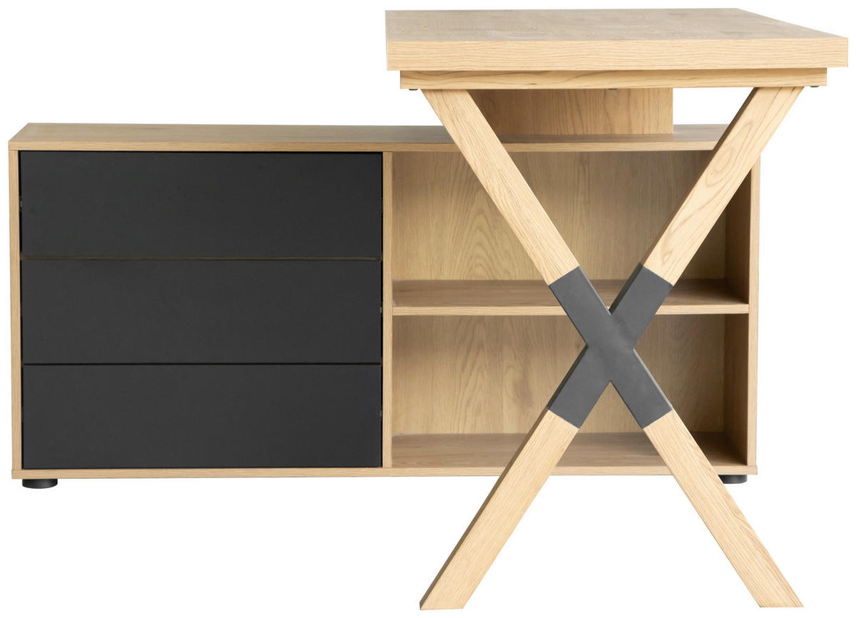 ECKSCHREIBTISCH  in Schwarz, Eichefarben  - Eichefarben/Schwarz, MODERN, Holzwerkstoff/Metall (150/75/120cm) - MID.YOU
