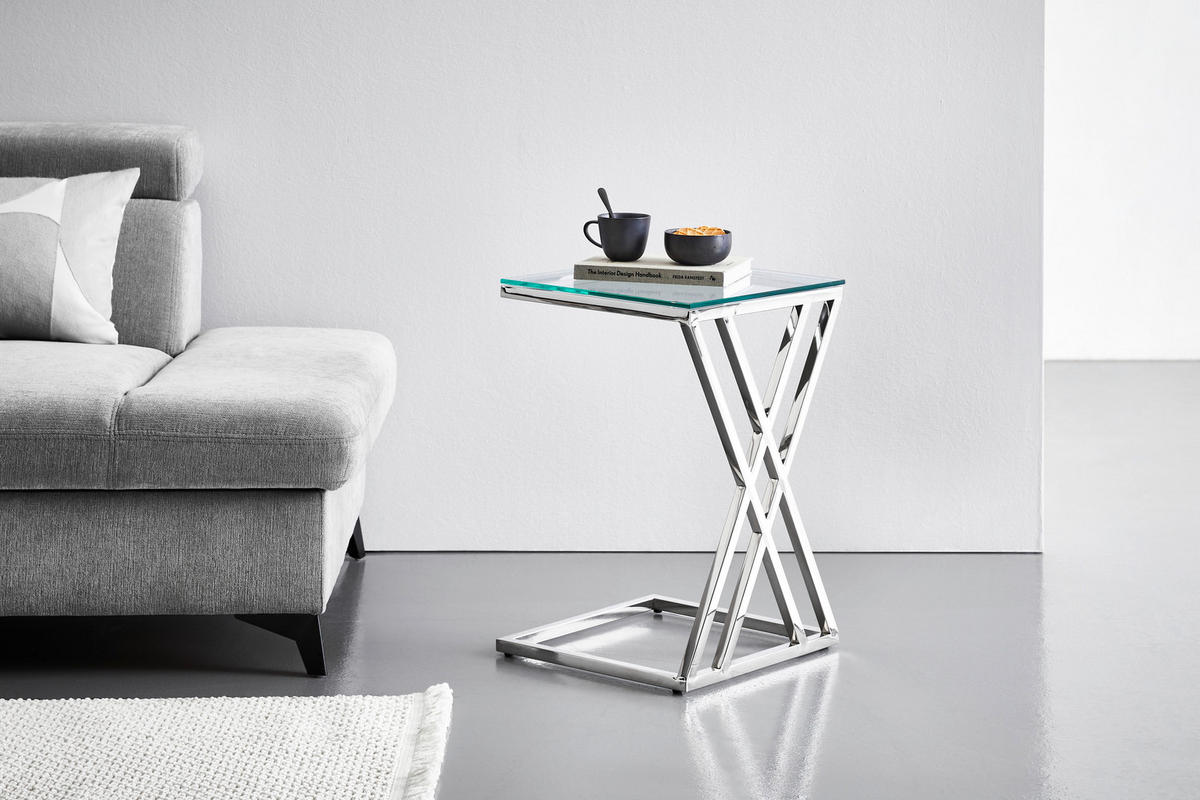 BEISTELLTISCH 40/40/60 cm Silberfarben, Klar quadratisch  - Klar/Silberfarben, Trend, Glas/Metall (40/40/60cm) - Xora