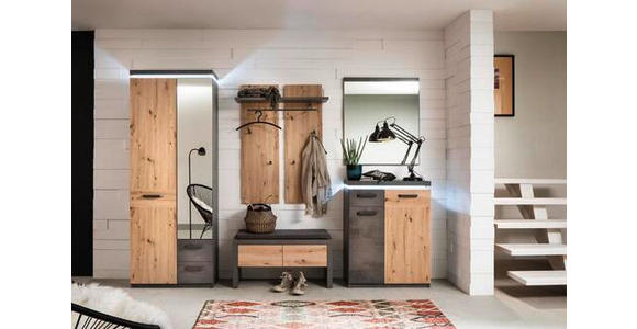 GARDEROBE 5-teilig in 261/201/38 cm - Eichefarben/Dunkelgrau, Design, Holzwerkstoff (261/201/38cm) - Voleo