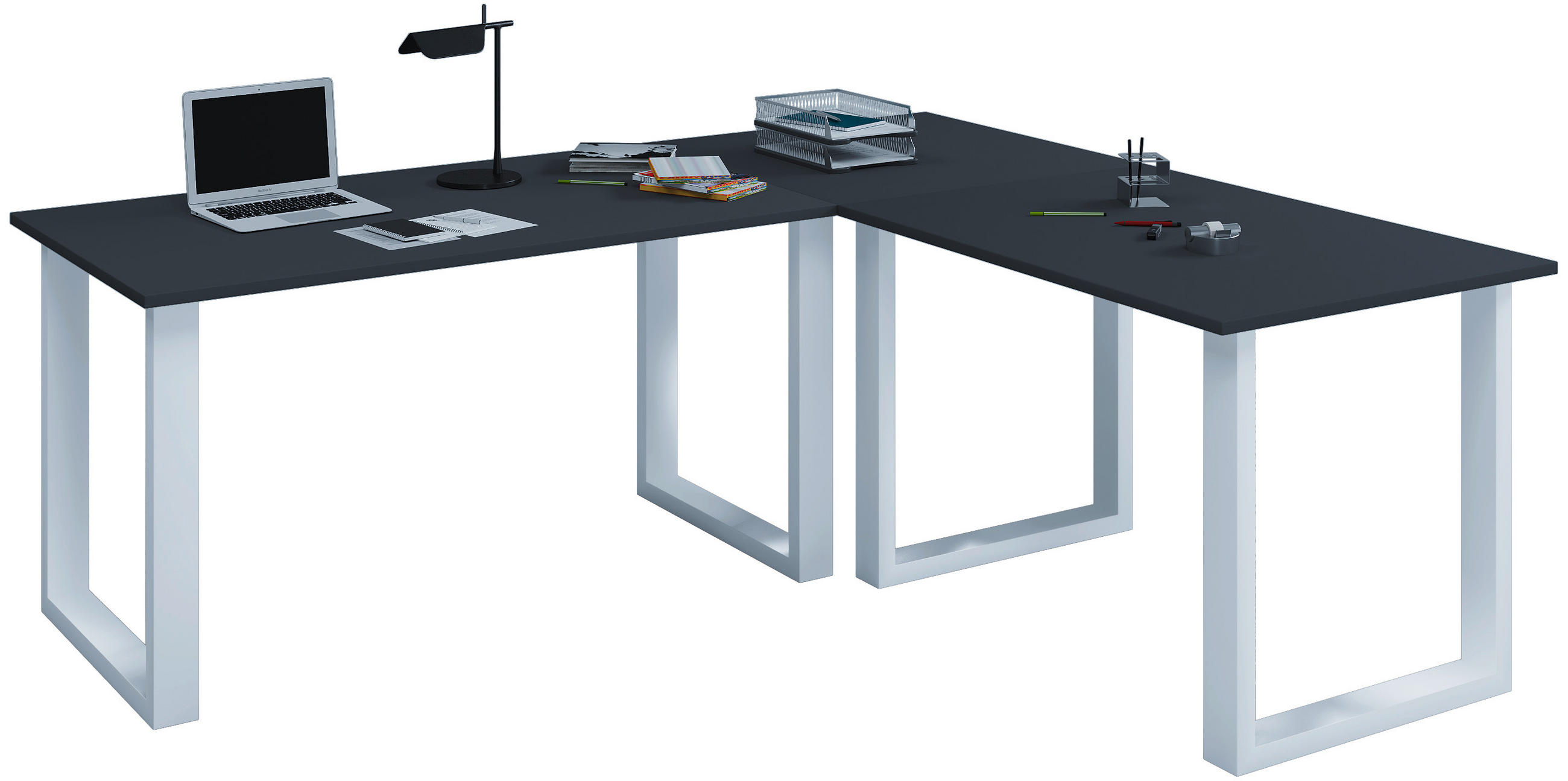 HÖRNSKRIVBORD 160/160/76 cm  in antracit, silver  - silver/antracit, Design, metall/trämaterial (160/160/76cm) - MID.YOU