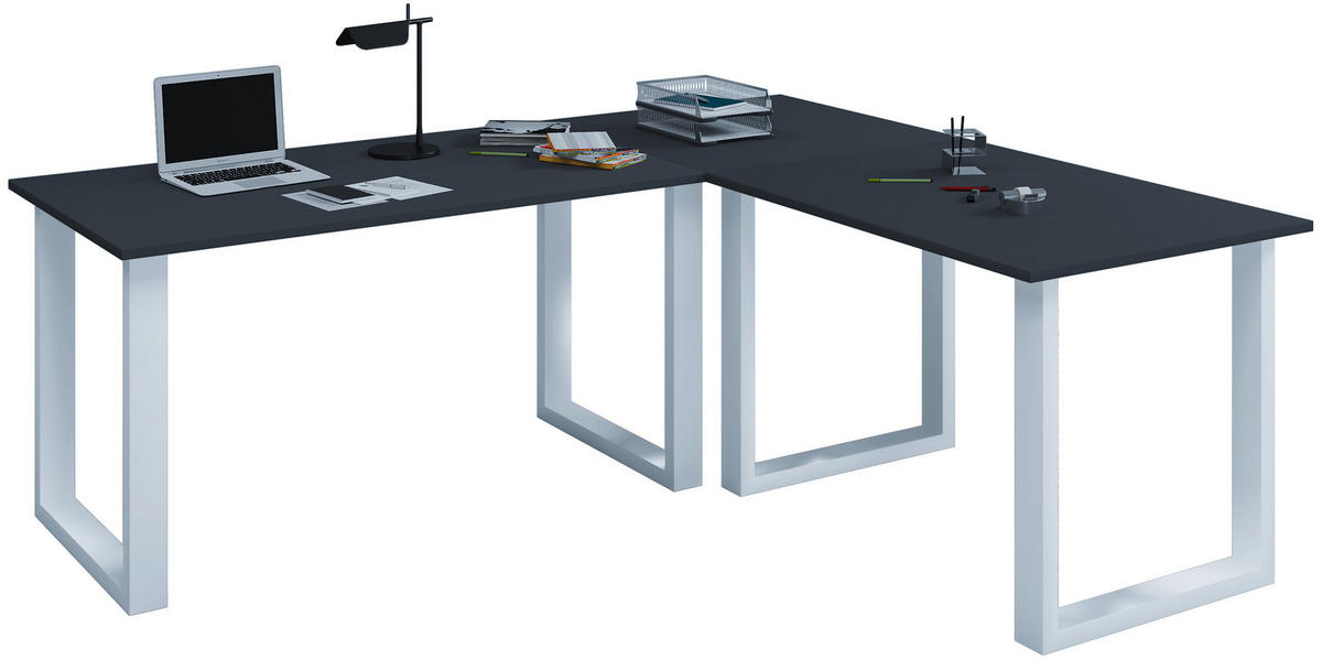 ECKSCHREIBTISCH 130/130/76 cm  in Anthrazit, Silberfarben  - Anthrazit/Silberfarben, Design, Holzwerkstoff/Metall (130/130/76cm) - MID.YOU