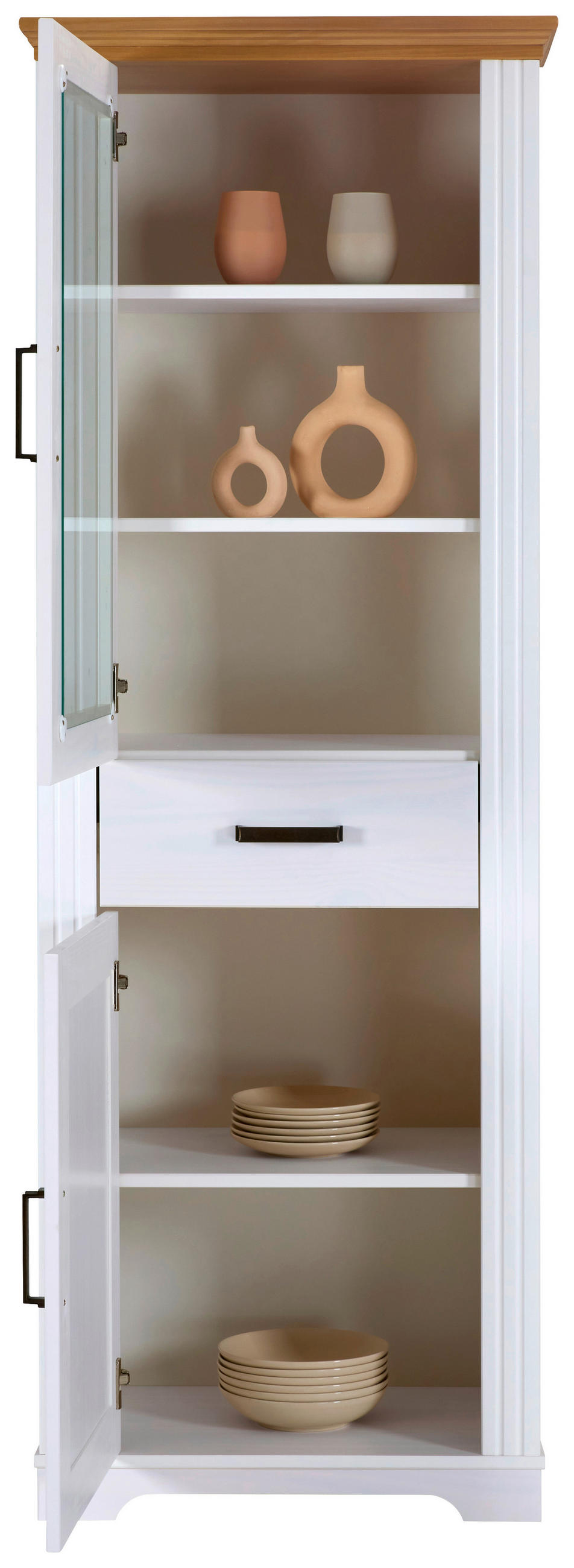 VITRINE  in massiv Kiefer Weiß, Eichefarben - Eichefarben/Weiß, MODERN, Holz/Metall (68/193/41cm) - Livetastic