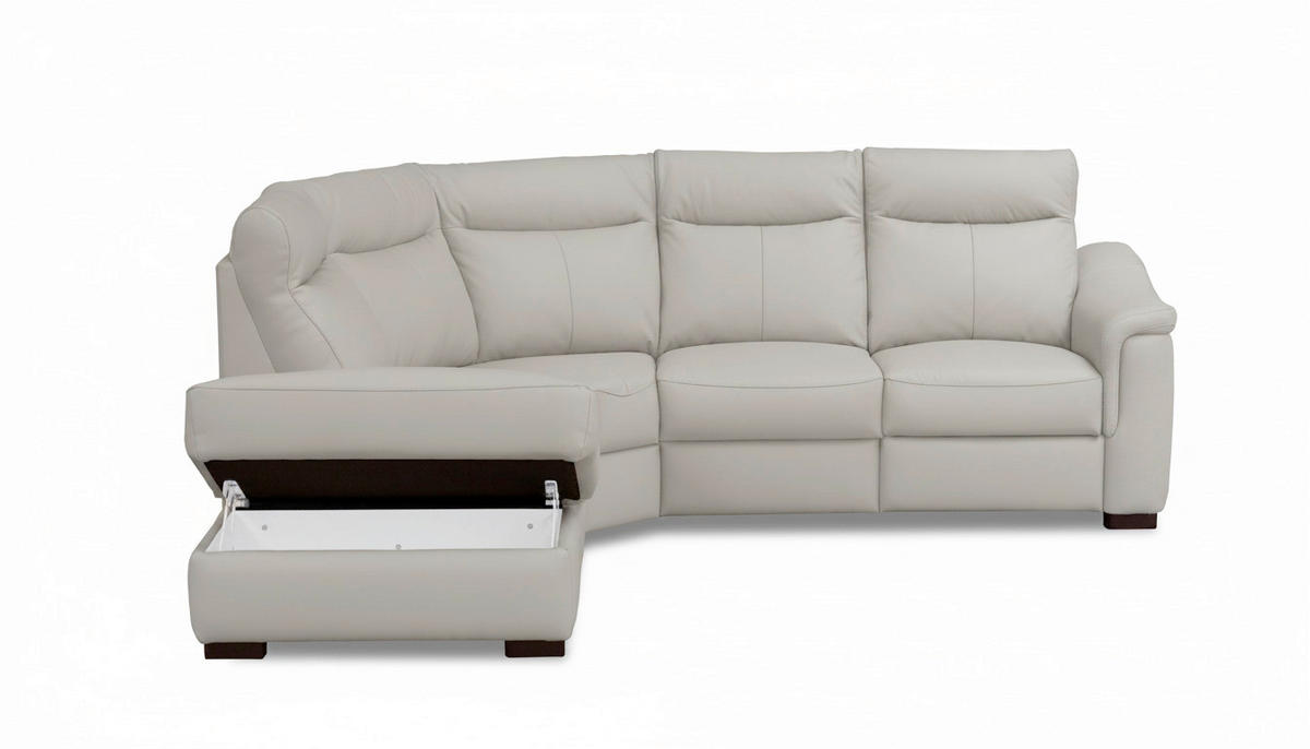 ECKSOFA Lederlook Echtleder Platinfarben  - Platinfarben/Wengefarben, Design, Leder/Holz (229/260cm) - Livetastic