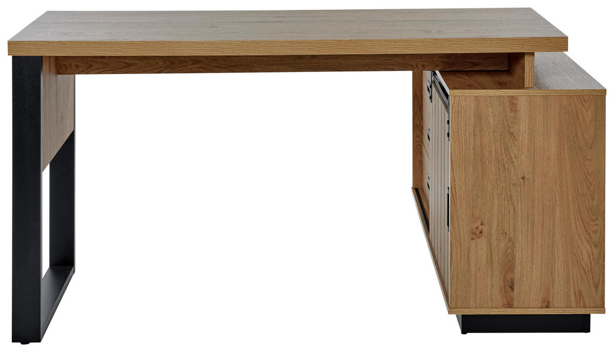 ECKSCHREIBTISCH 150/116/75,5 cm  in Eichefarben  - Eichefarben/Schwarz, MODERN, Holzwerkstoff/Metall (150/116/75,5cm) - MID.YOU