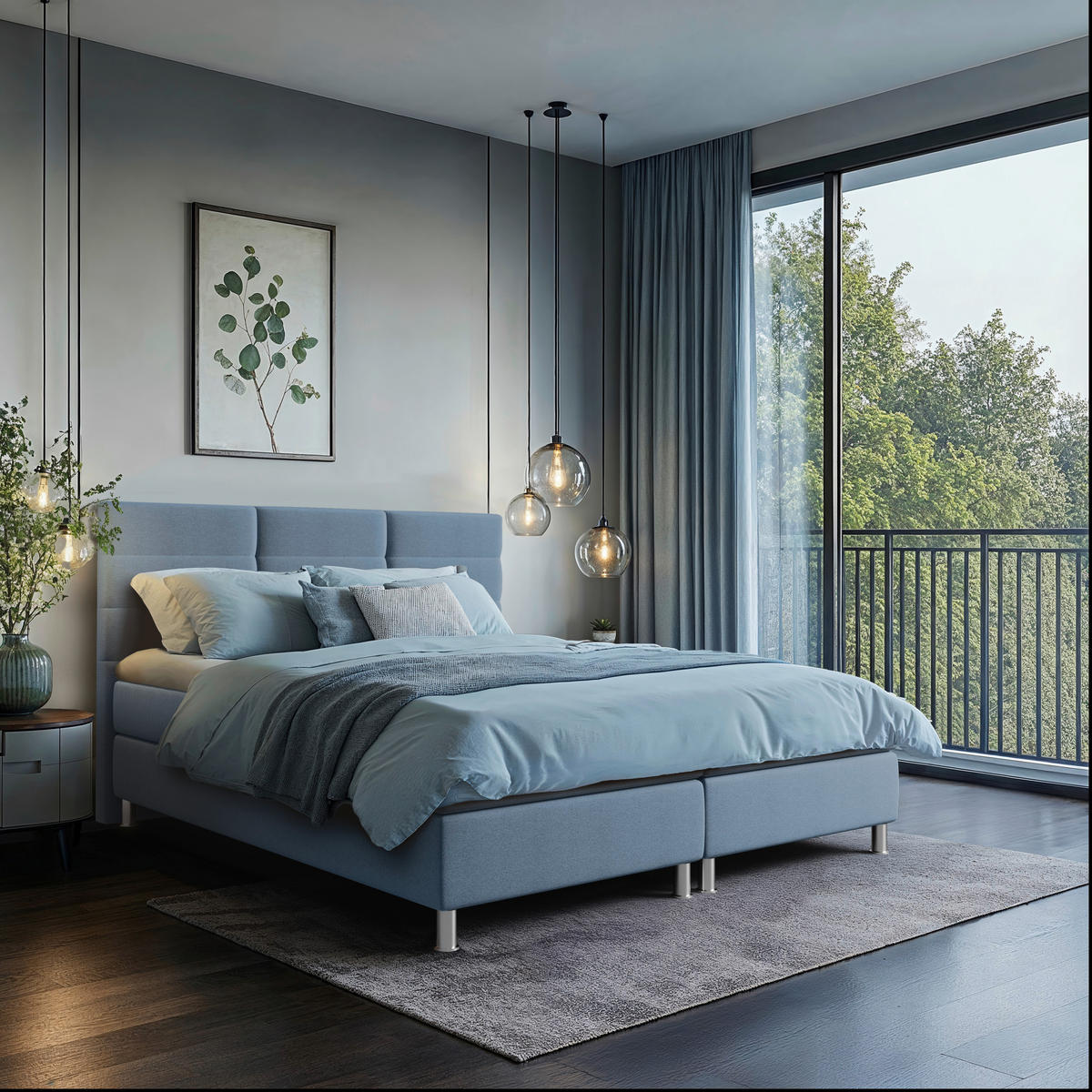 BOXBETT 180/200 cm  in Blau  - Chromfarben/Blau, KONVENTIONELL, Textil/Metall (180/200cm) - Carryhome