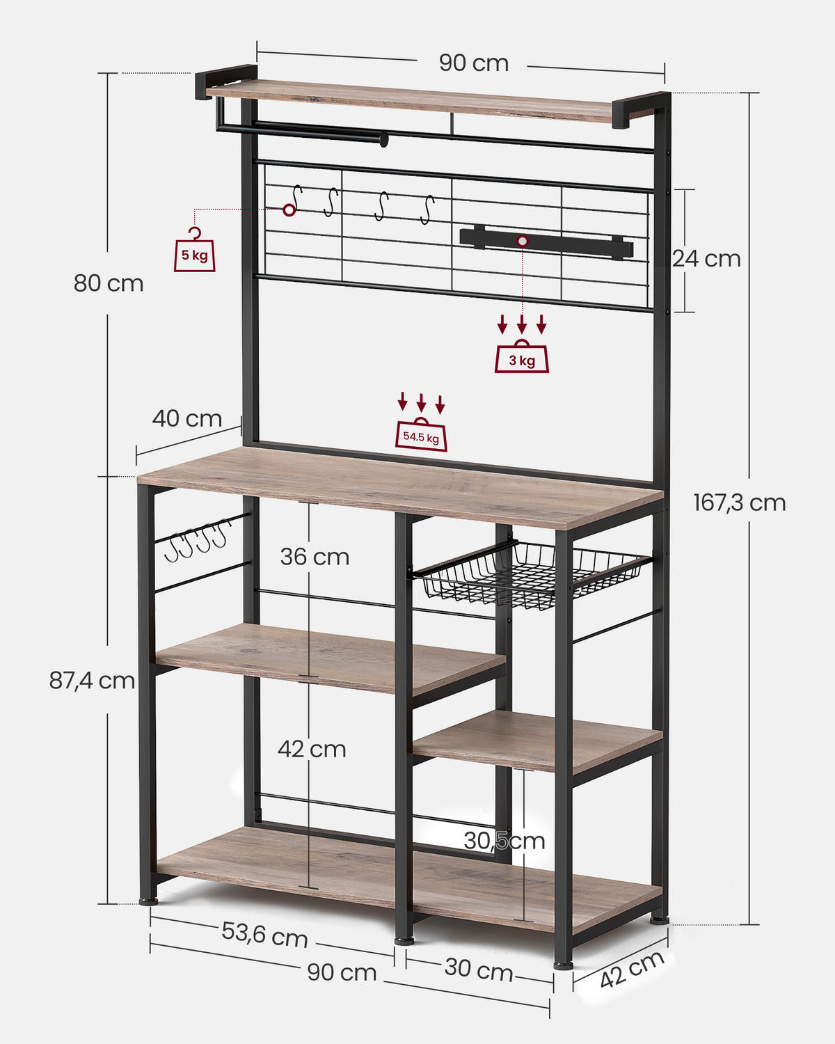 REGAL  90/167/42 cm Schwarz, Greige  - Greige/Schwarz, MODERN, Holzwerkstoff/Metall (90/167/42cm) - MID.YOU