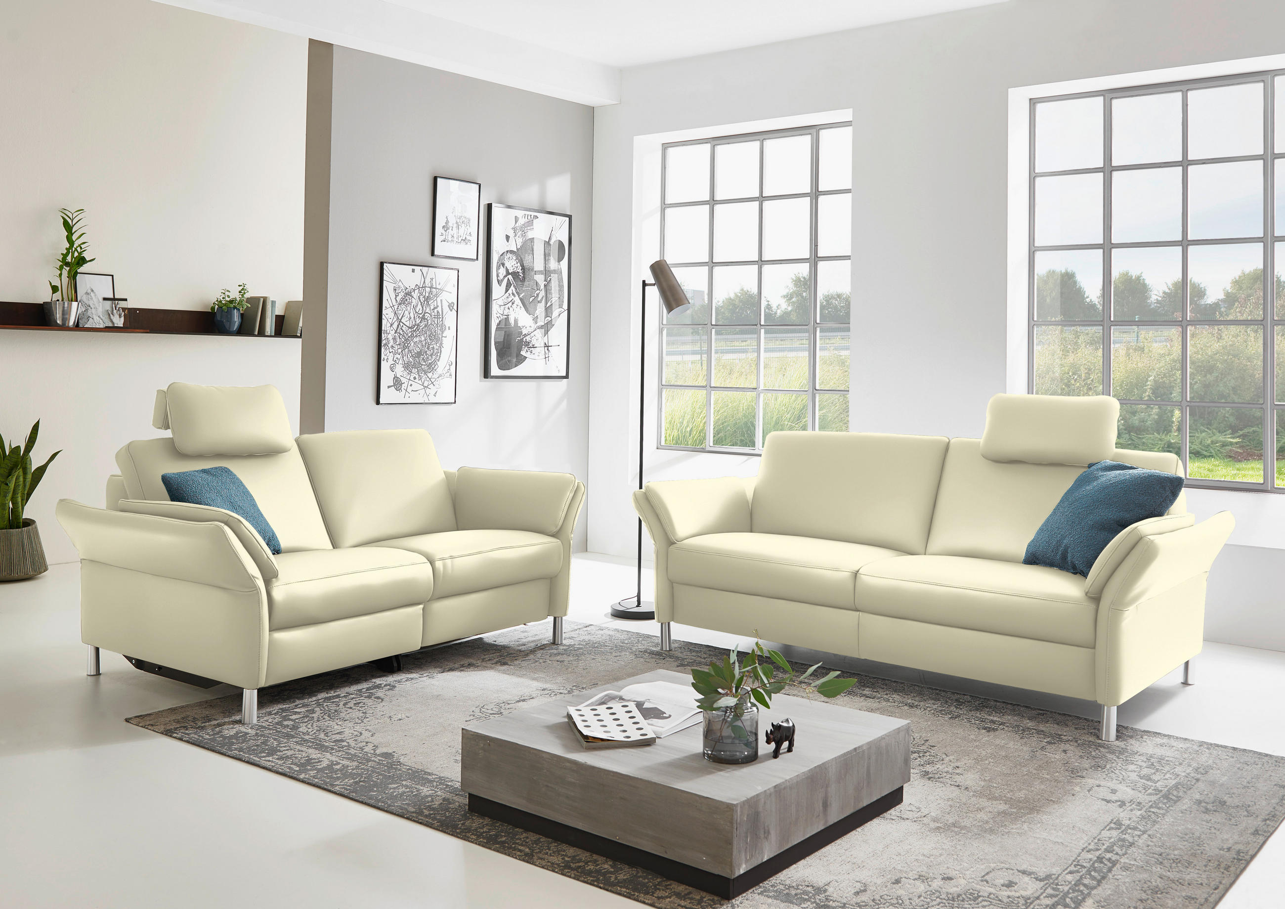 2,5-SITZER in Echtleder Weiss  - Weiss/Alufarben, Design, Leder/Metall (164cm) - Dieter Knoll