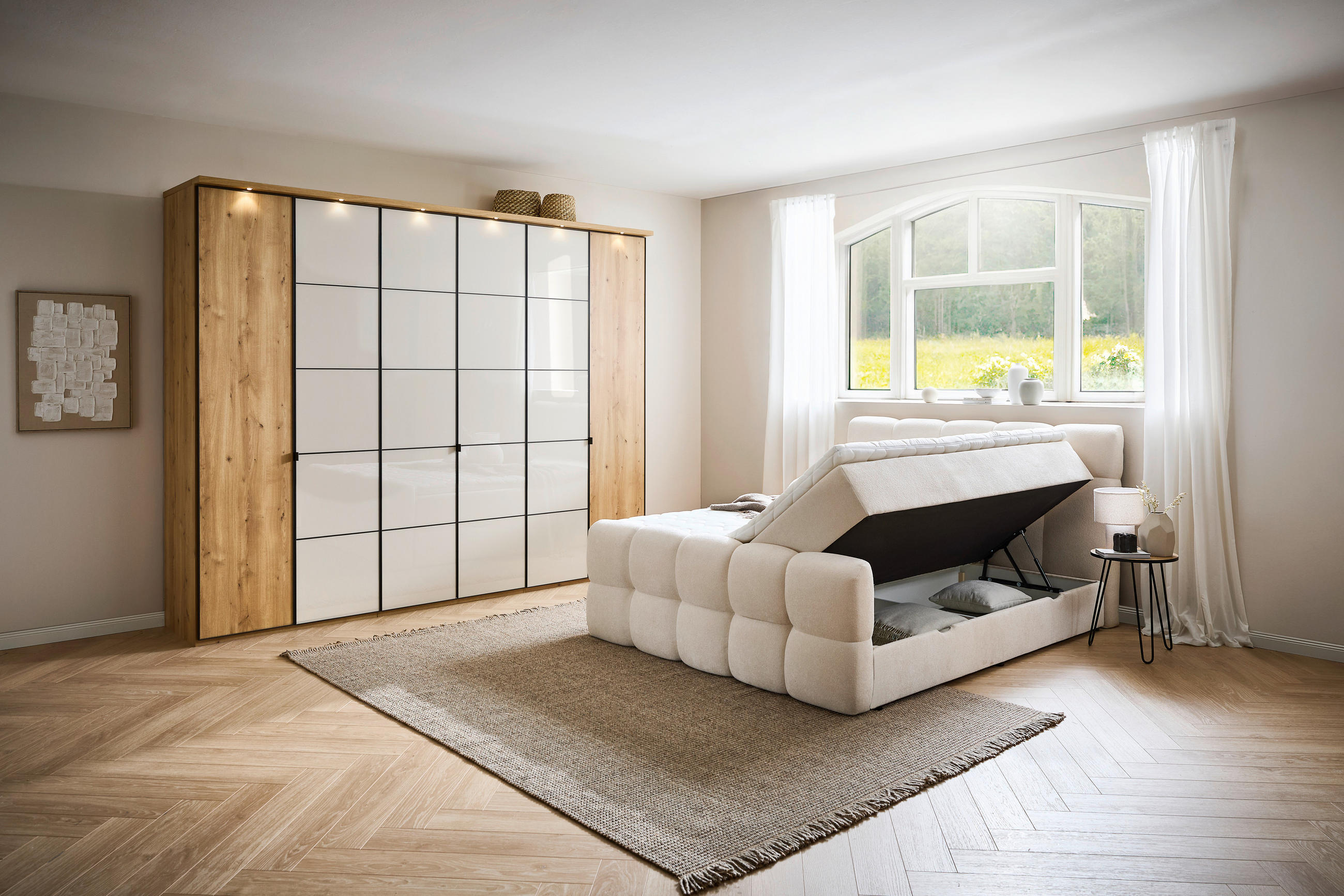 BOXBETT 180/200 cm  in Beige  - Beige/Schwarz, Design, Holz/Kunststoff (180/200cm) - Moderano