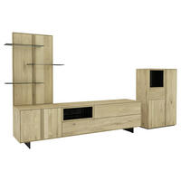 WOHNWAND  Eichefarben 347/182,8/50 cm  - Eichefarben/Schwarz, Natur, Glas/Leder (347/182,8/50cm) - Cassando