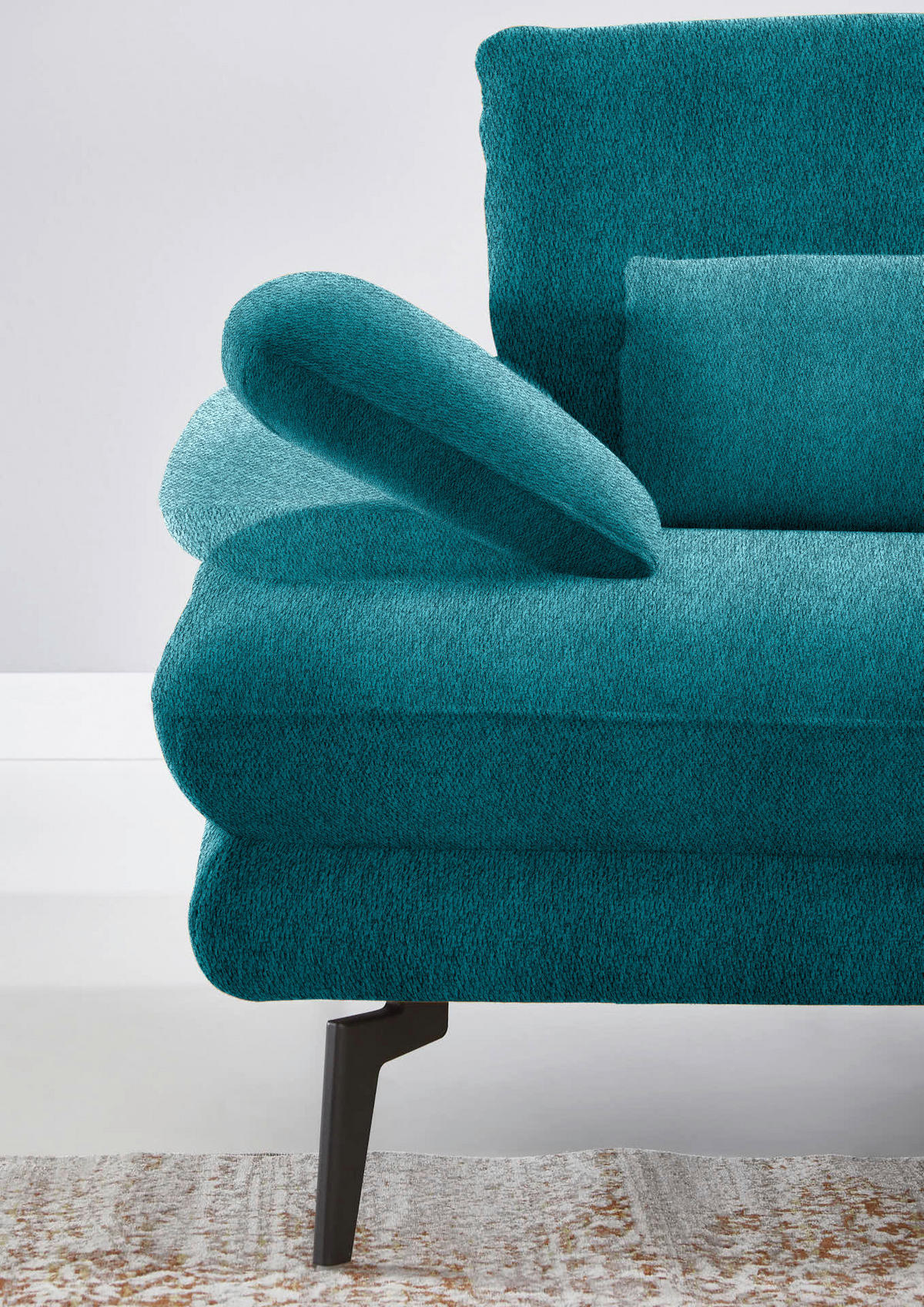 ECKSOFA in Chenille Petrol  - Petrol/Schwarz, Design, Textil/Metall (310/180cm) - Dieter Knoll