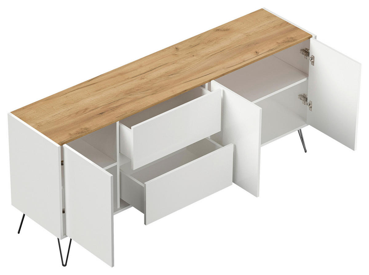 SIDEBOARD Posseik Industrial  in 177/75,8/42 cm  - Weiß Hochglanz/Eichefarben, Design, Holzwerkstoff/Metall (177/75,8/42cm) - P & B