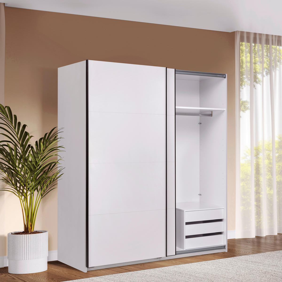 SCHIEBETÜRENSCHRANK 200/211,5/61,5 cm 2-türig Weiß  - Schwarz/Weiß, MODERN, Holzwerkstoff/Metall (200/211,5/61,5cm) - MID.YOU