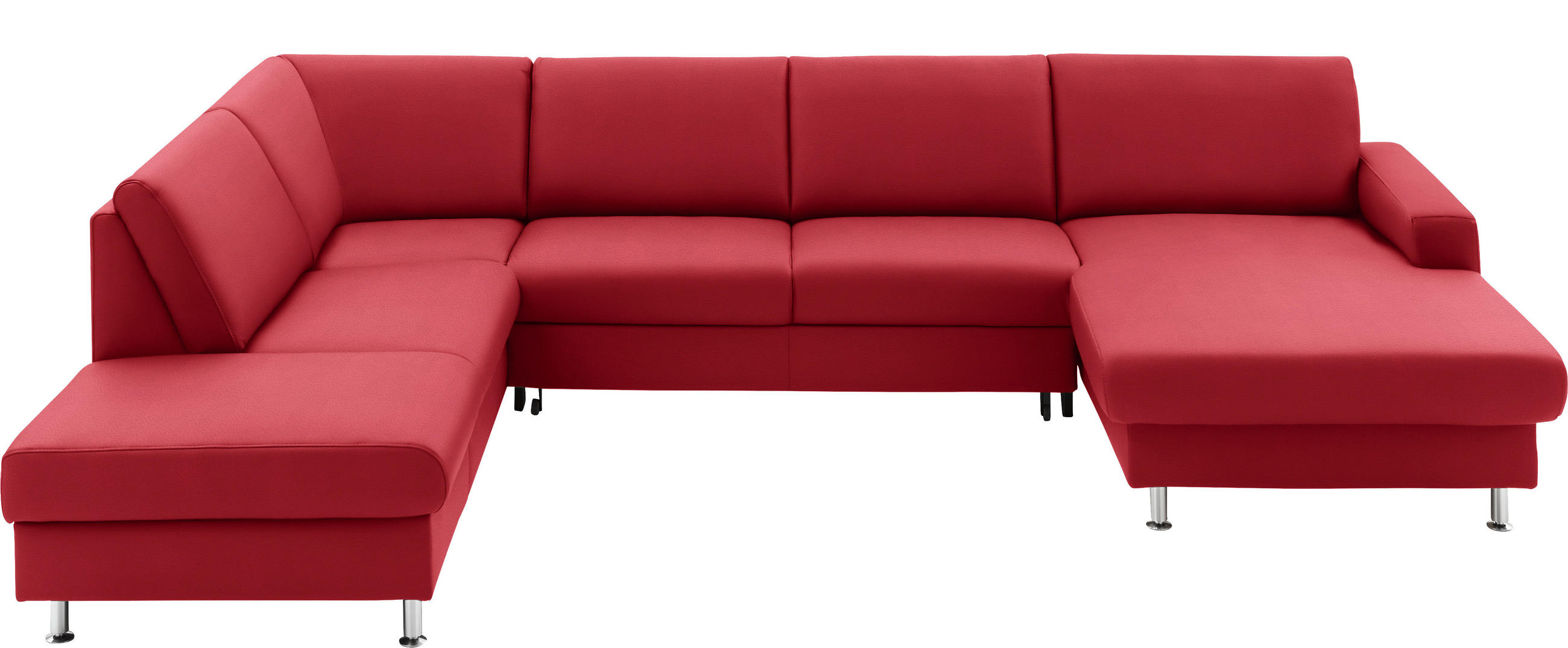 WOHNLANDSCHAFT in Echtleder Rot  - Rot/Alufarben, Design, Leder/Metall (233/339/165cm) - Beldomo Premium
