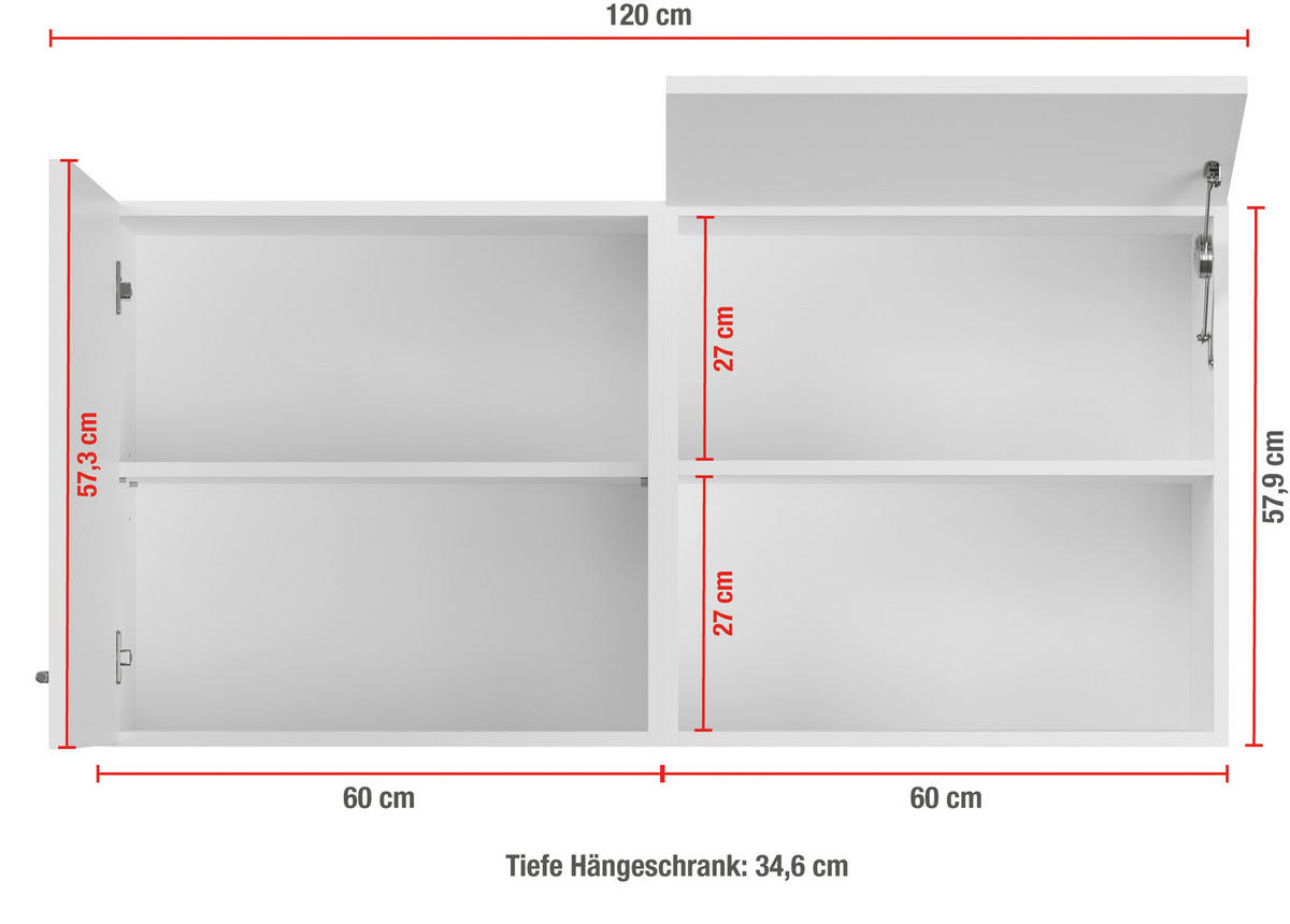 KÜCHENOBERSCHRANK 120/57,9/35,6 cm  in Hellgrau  - Hellgrau/Schwarz, Basics, Holzwerkstoff/Metall (120/57,9/35,6cm) - Impuls