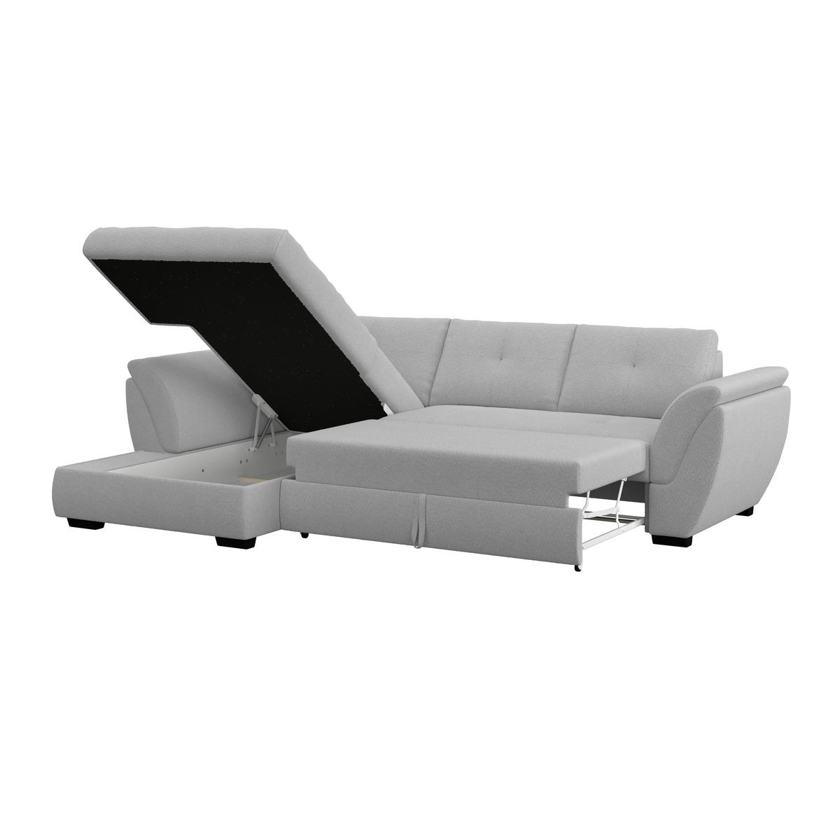 ECKSOFA Hellgrau Zierkissen, Bettkasten, Schlaffunktion, Rücken echt  - Hellgrau/Schwarz, KONVENTIONELL, Kunststoff/Textil (187/278cm) - MID.YOU