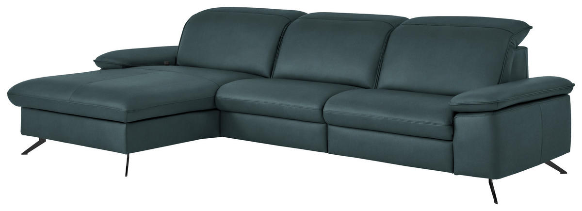 ECKSOFA  Echtleder Graublau  - Graublau/Schwarz, Design, Leder/Metall (169/307cm) - Beldomo Premium