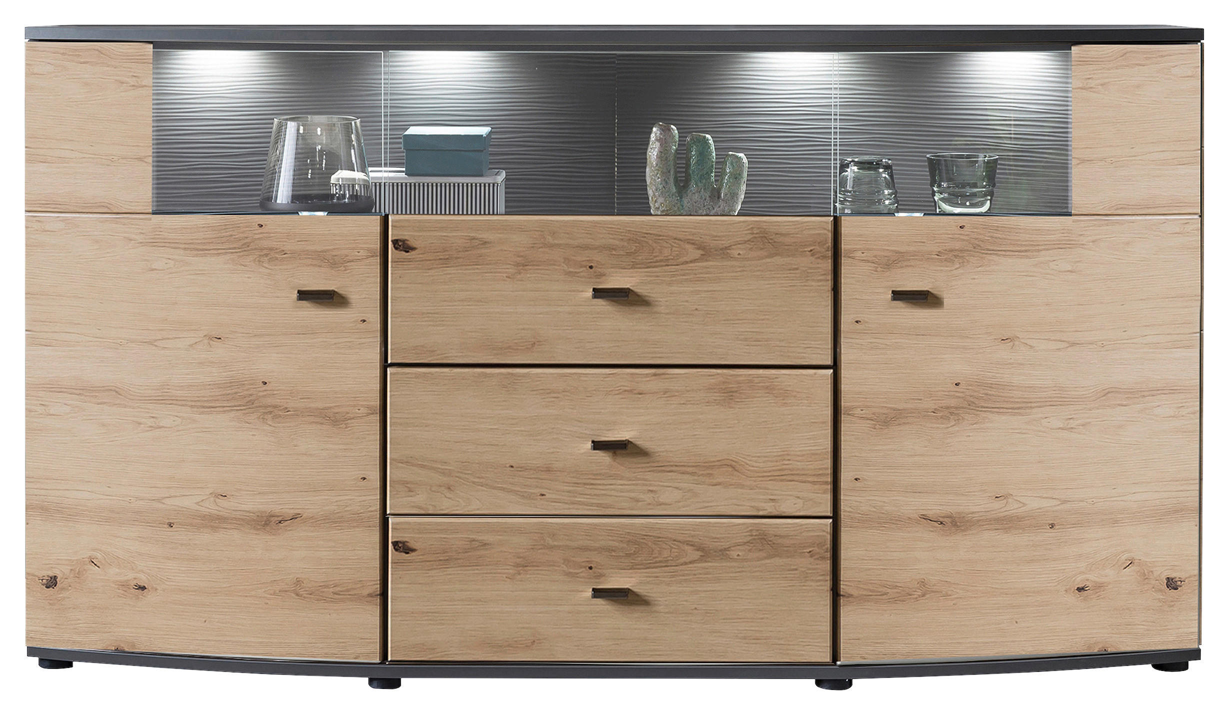 KOMODA 160/86,8/41,6 cm smeđa, siva - siva/smeđa, Lifestyle, staklo/drvni materijal (160/86,8/41,6cm) - Livetastic