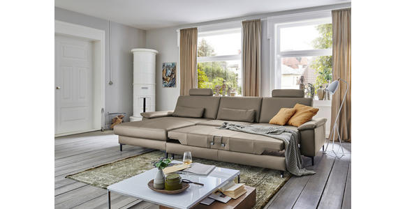 ECKSOFA in Echtleder Graubraun 176/334 cm - Graubraun/Schwarz, Design, Leder/Metall (176/334cm) - Dieter Knoll