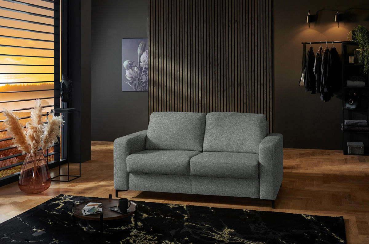 SCHLAFSOFA Webstoff Grau Fussart wählbar, Stoffauswahl, Schlafen auf Sitzhöhe, Armteil rechts, Armteil links, Rückenfutter  - Schwarz/Grau, Konventionell, Textil/Metall (196/87/103cm) - Dieter Knoll