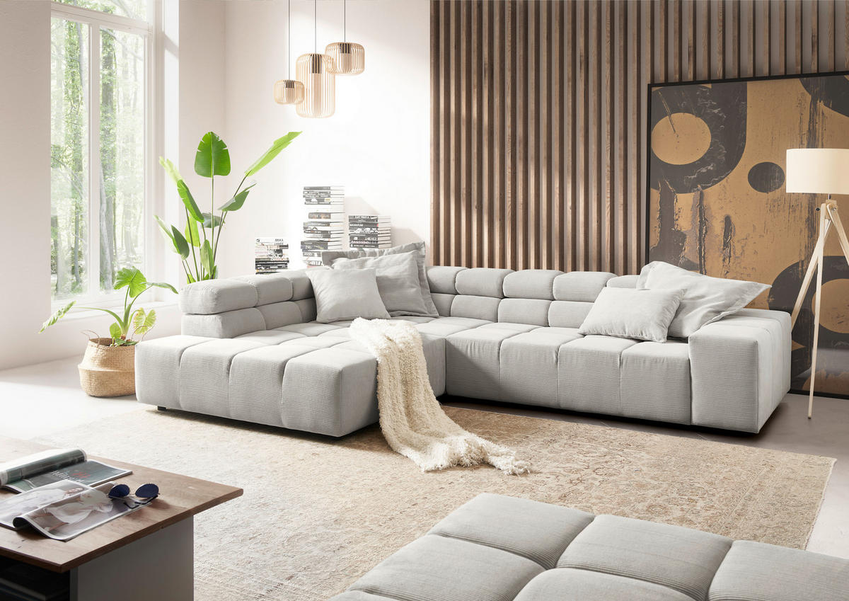 ECKSOFA Weiß Feincord  - Schwarz/Weiß, Design, Kunststoff/Textil (215/319cm) - Hom`in