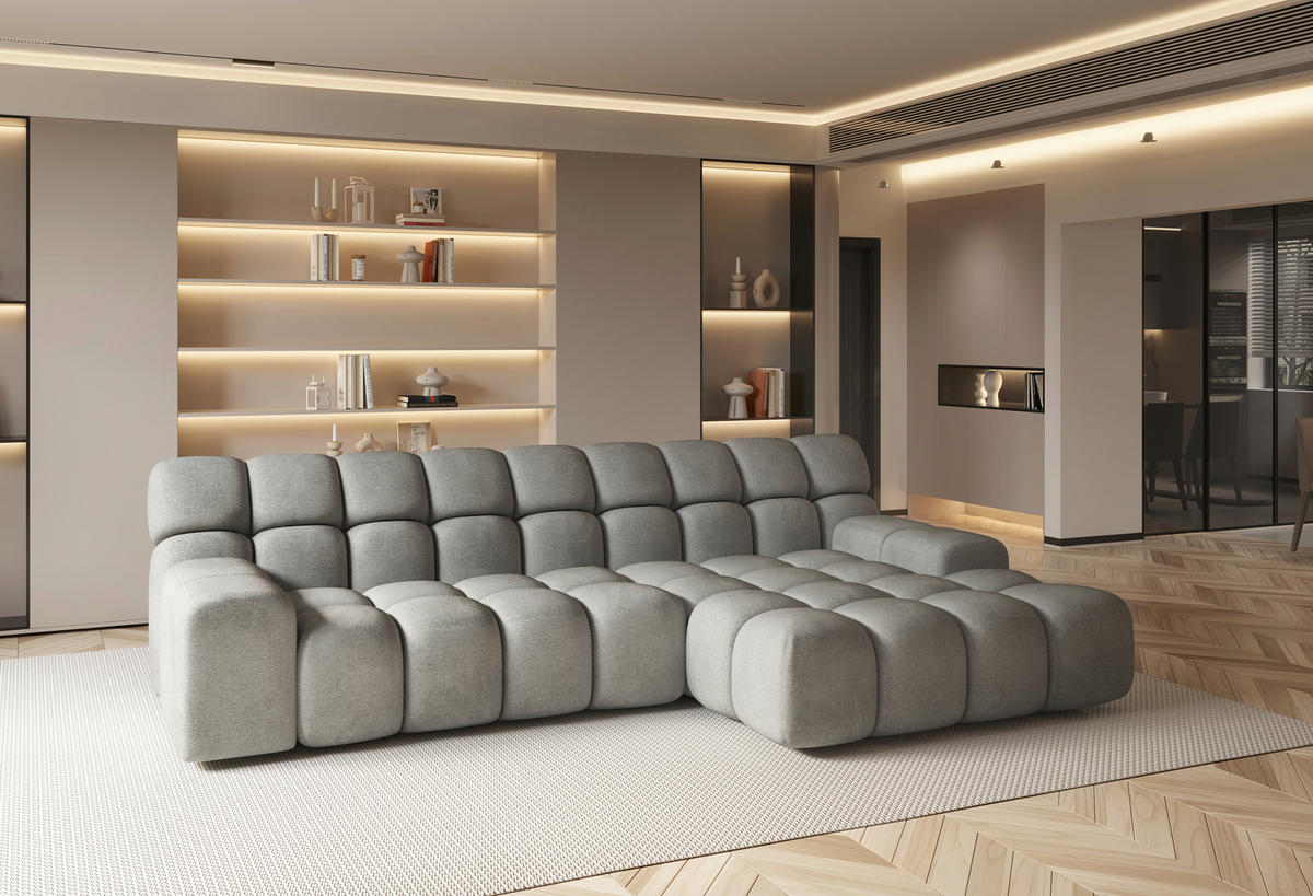 ECKSOFA in Webstoff Silberfarben  - Silberfarben/Schwarz, Modern, Kunststoff/Textil (180/297cm) - Welnova