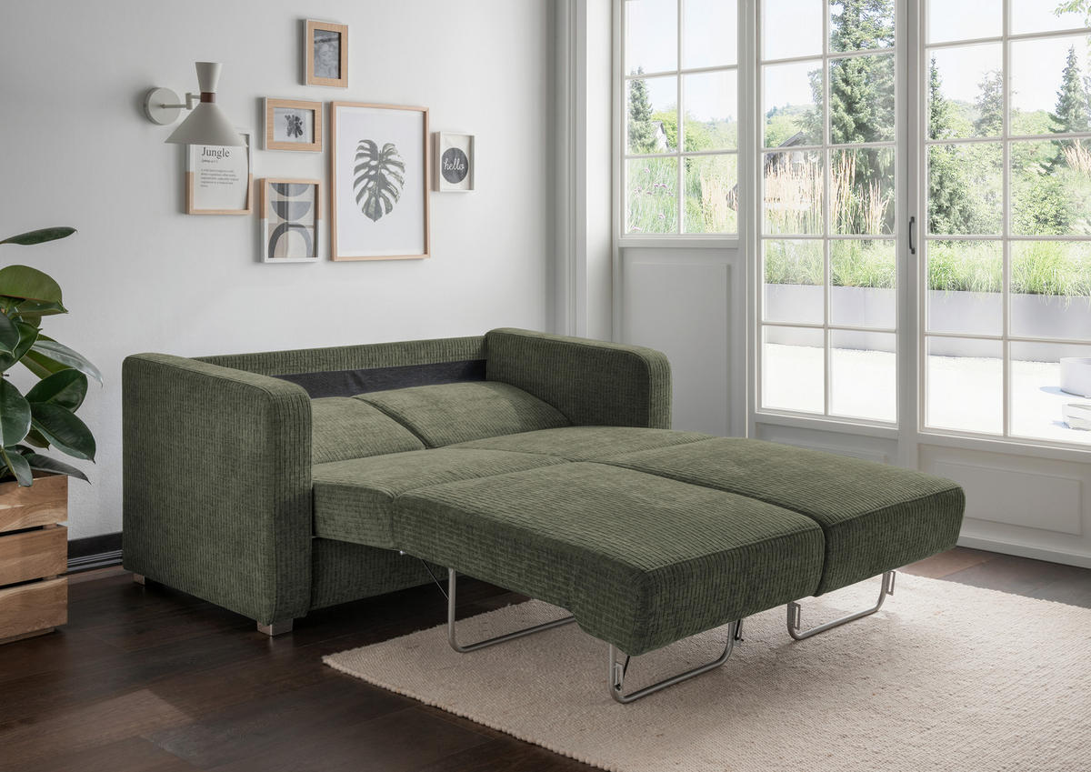 SCHLAFSOFA Mikrofaser Olivgrün  - Chromfarben/Olivgrün, Basics, Kunststoff/Textil (159/88/87cm) - Livetastic