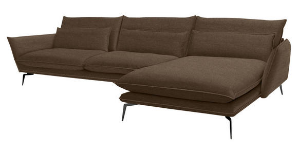 ECKSOFA in Flachgewebe Braun  - Schwarz/Braun, Design, Textil/Metall (338/165cm) - Hom`in