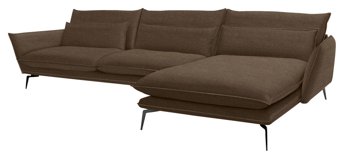 ECKSOFA SKYE Braun Flachgewebe  - Schwarz/Braun, Design, Textil/Metall (338/165cm) - Livetastic