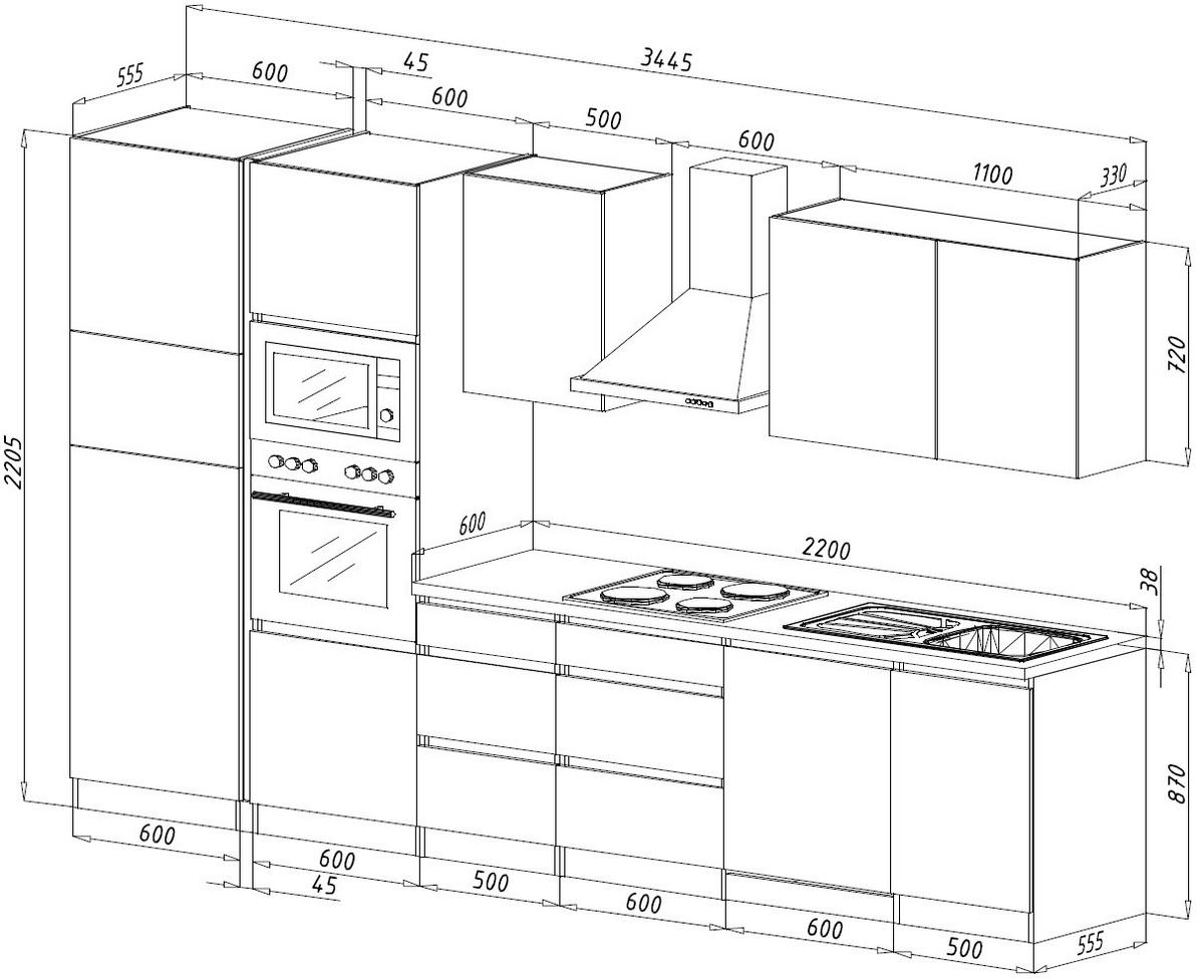 KÜCHENBLOCK 345 cm   in Grau  - Eichefarben/Grau, Basics, Holzwerkstoff (345cm) - Respekta