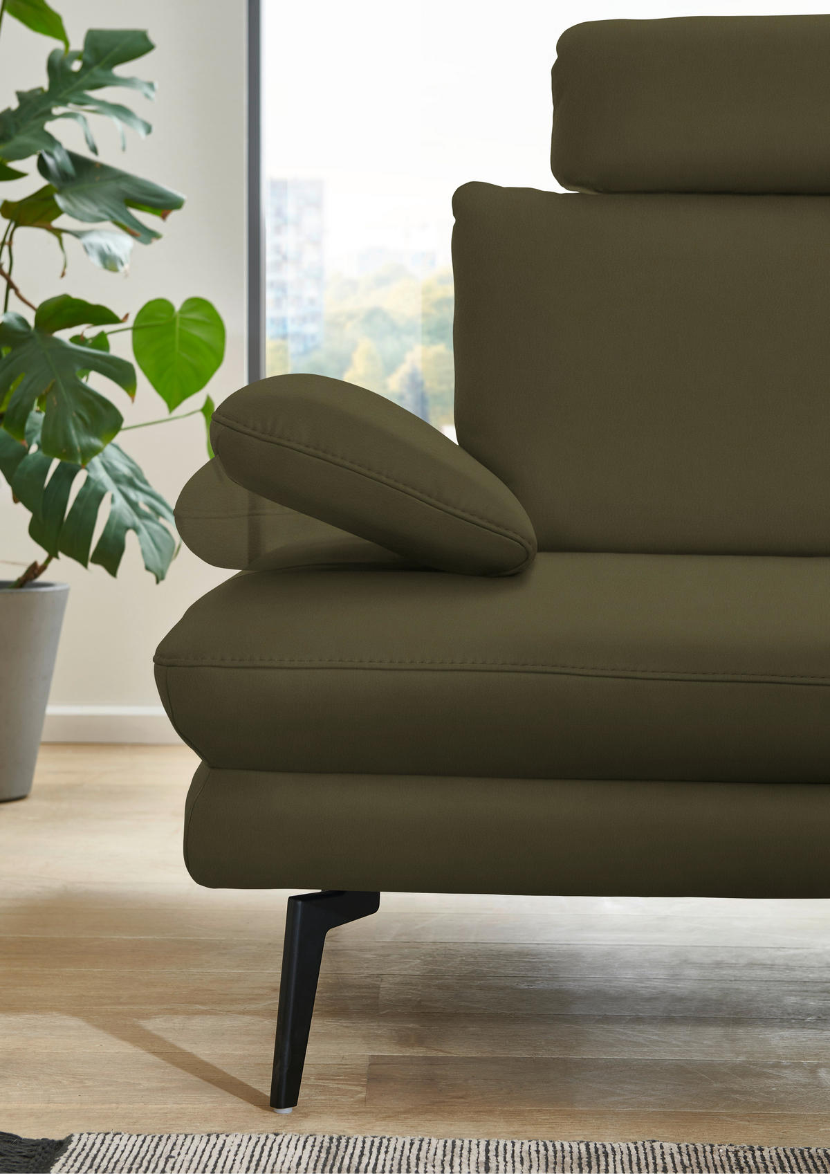 ECKSOFA in Echtleder Olivgrün  - Schwarz/Olivgrün, Design, Leder/Metall (310/180cm) - Dieter Knoll