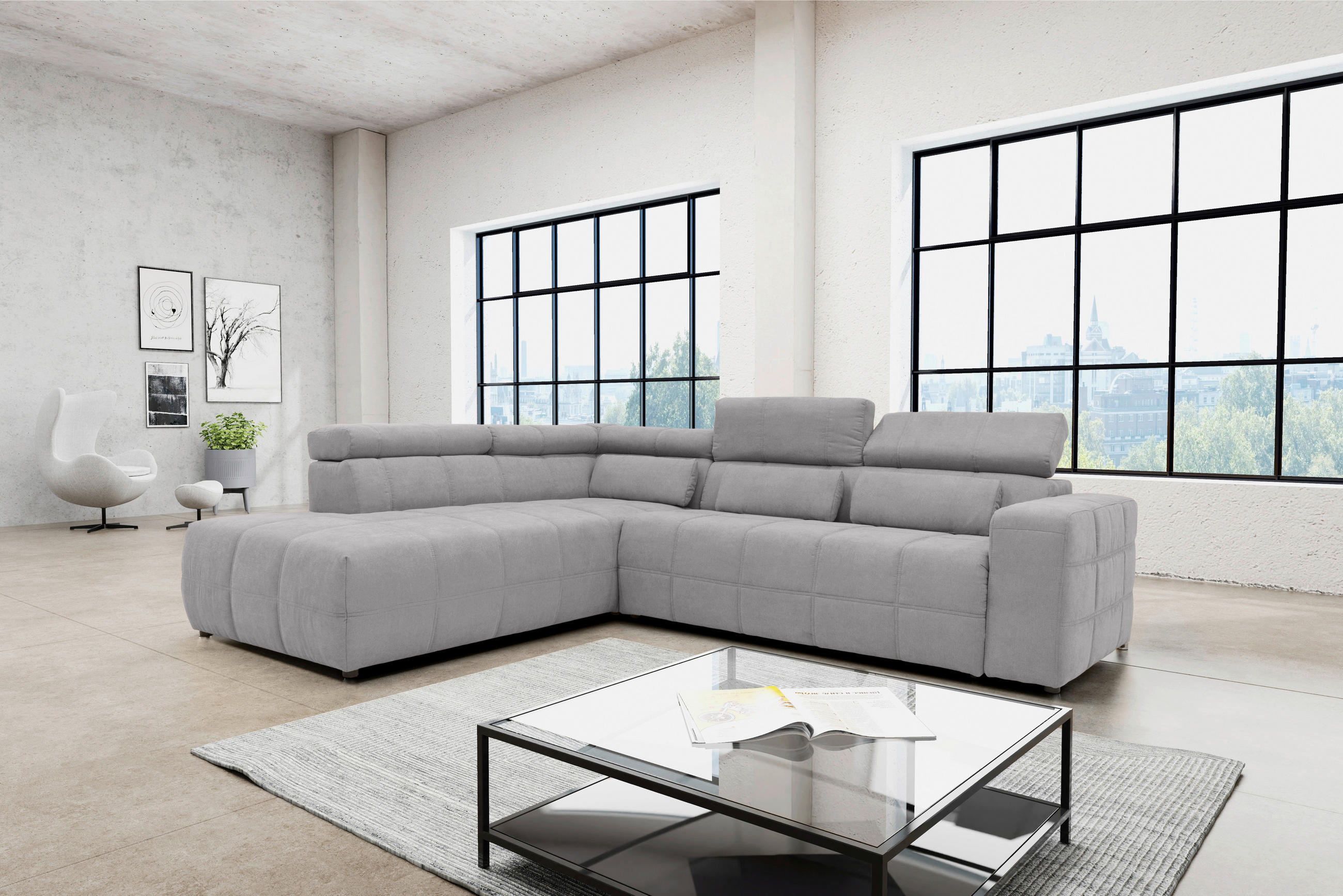 ECKSOFA Silberfarben Mikrofaser - Silberfarben/Schwarz, Design, Kunststoff/Textil (228/275cm) - MID.YOU