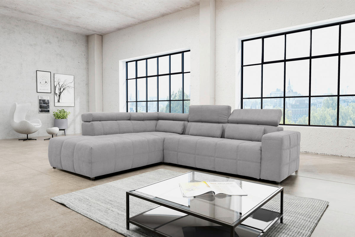 ECKSOFA Silberfarben Mikrofaser  - Silberfarben/Schwarz, Design, Kunststoff/Textil (228/275cm) - MID.YOU
