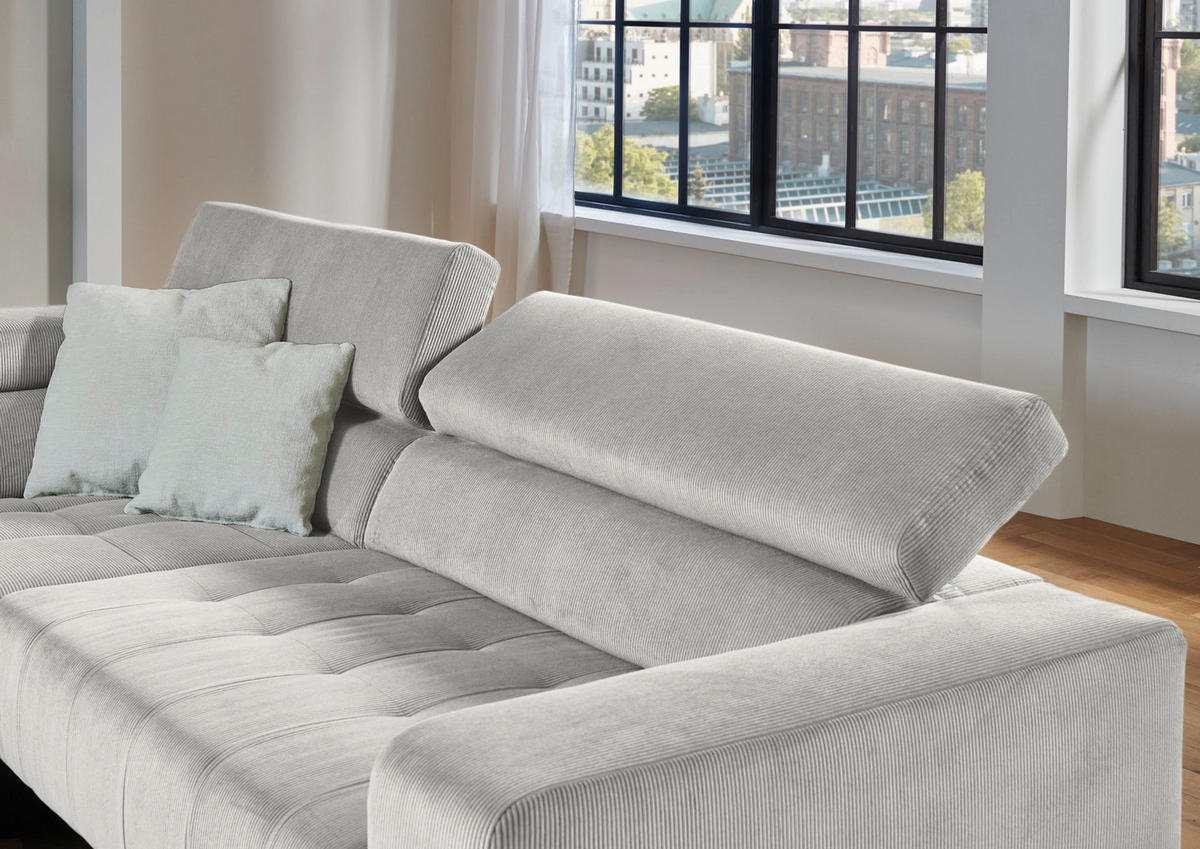 ECKSOFA Silberfarben Cord  - Silberfarben/Schwarz, Design, Textil/Metall (214/261cm) - Beldomo Style