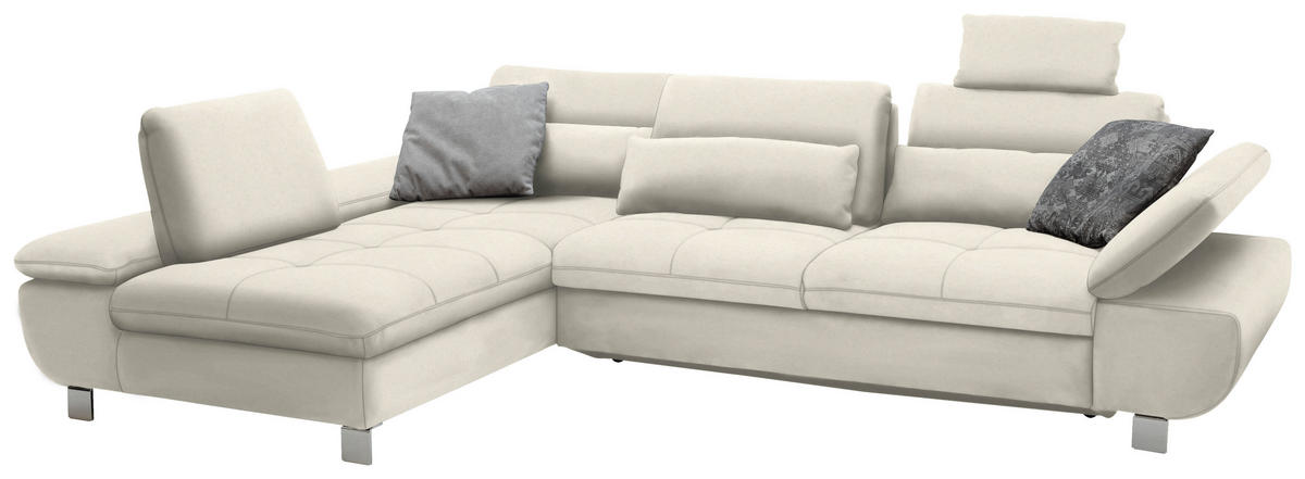ECKSOFA Creme Webstoff  - Creme/Alufarben, Design, Textil (203/310cm) - Xora