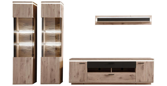 WOHNWAND  in Anthrazit, Eiche dunkel  330/208/50 cm  - Eiche dunkel/Anthrazit, KONVENTIONELL, Glas/Holzwerkstoff (330/208/50cm) - Cantus