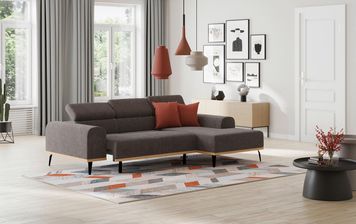ECKSOFA Anthrazit Mikrofaser  - Anthrazit/Schwarz, KONVENTIONELL, Textil/Metall (244/157cm) - Cotta