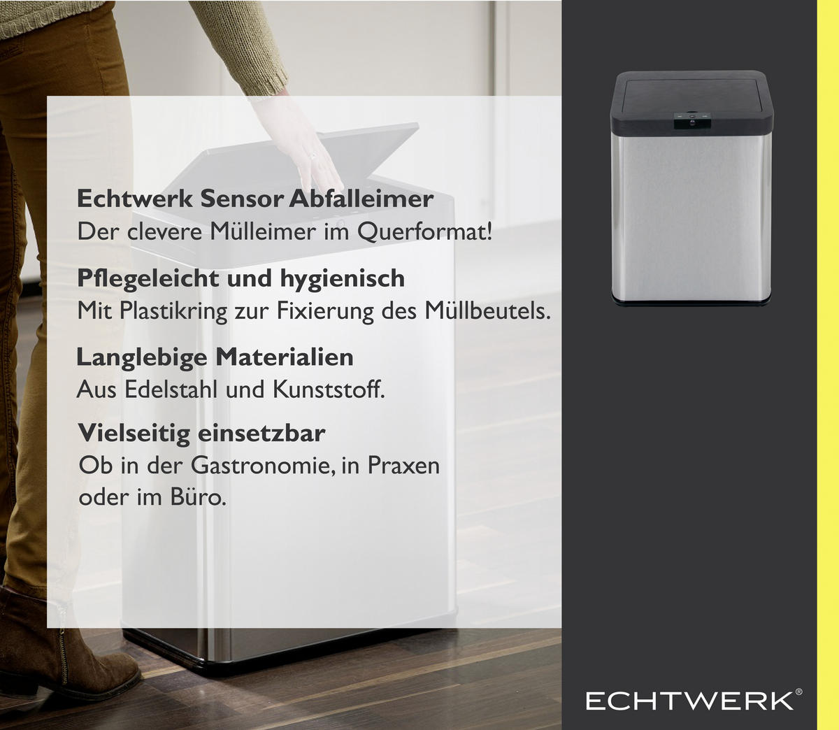 ODPADKOVÝ KOŠ  48 l - černá/barvy stříbra, Trend, kov/plast (40.3/25.3/57.4cm) - Echtwerk