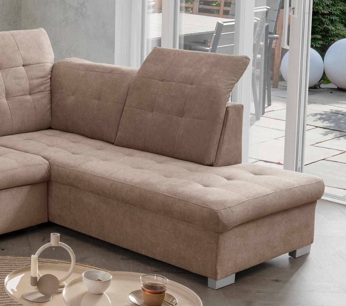 WOHNLANDSCHAFT in Mikrofaser Hellbraun  - Chromfarben/Hellbraun, Modern, Kunststoff/Textil (169/330/212cm) - Livetastic