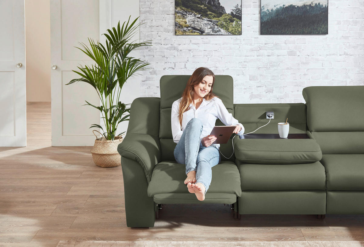 ECKSOFA  in Echtleder Schilfgrün  324/260 cm  - Schilfgrün/Chromfarben, KONVENTIONELL, Leder/Kunststoff (324/260cm) - Cantus