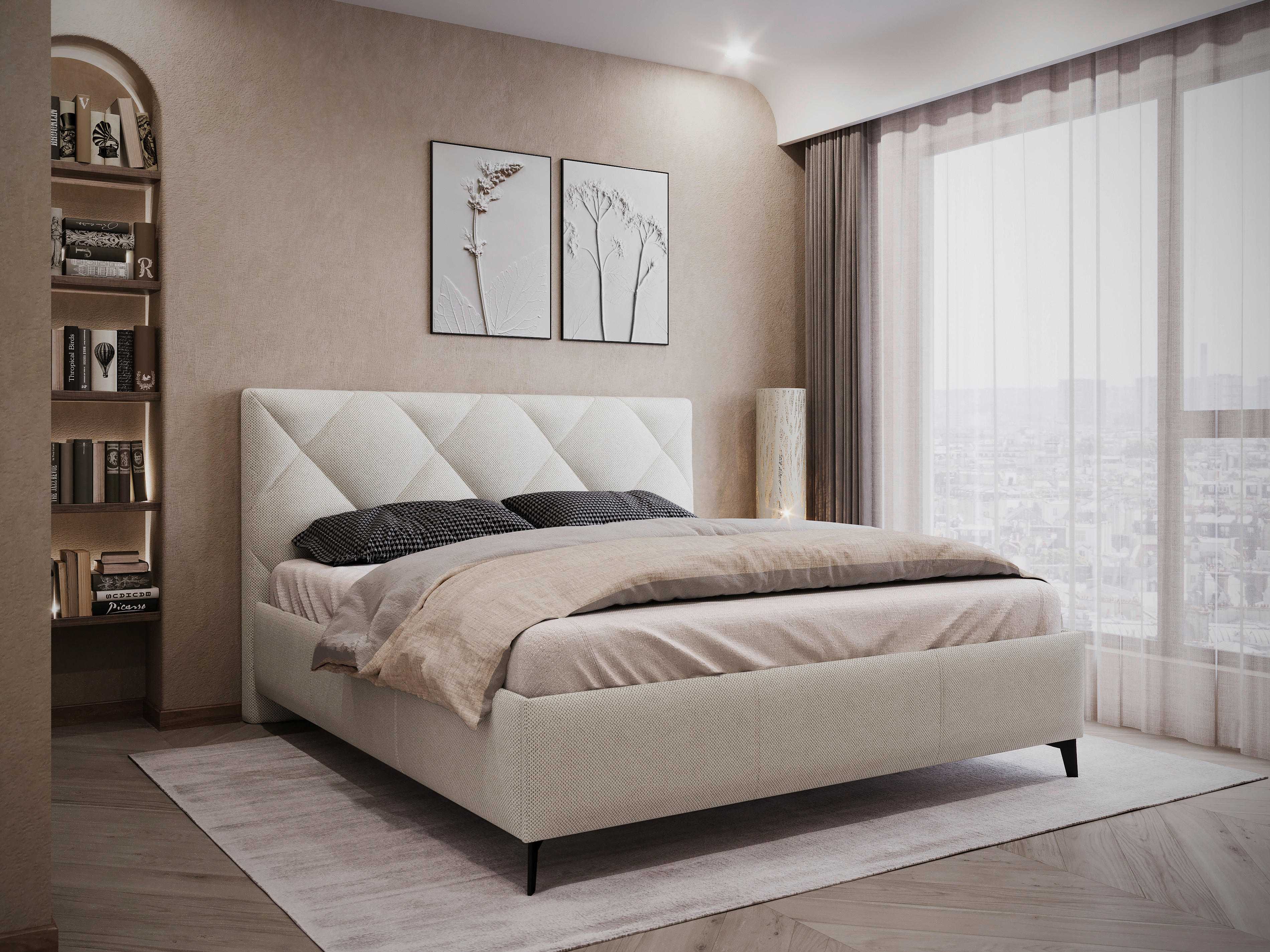 POLSTERBETT 160/200 cm  in Creme  - Creme/Schwarz, Modern, Holz/Textil (160/200cm) - MID.YOU