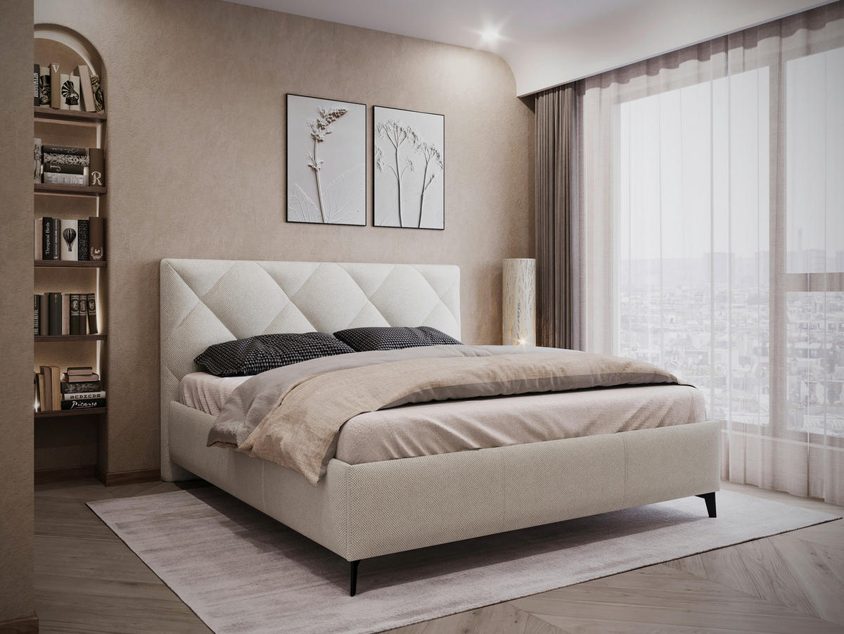 POLSTERBETT 160/200 cm  in Creme  - Creme/Schwarz, Modern, Holz/Textil (160/200cm) - MID.YOU