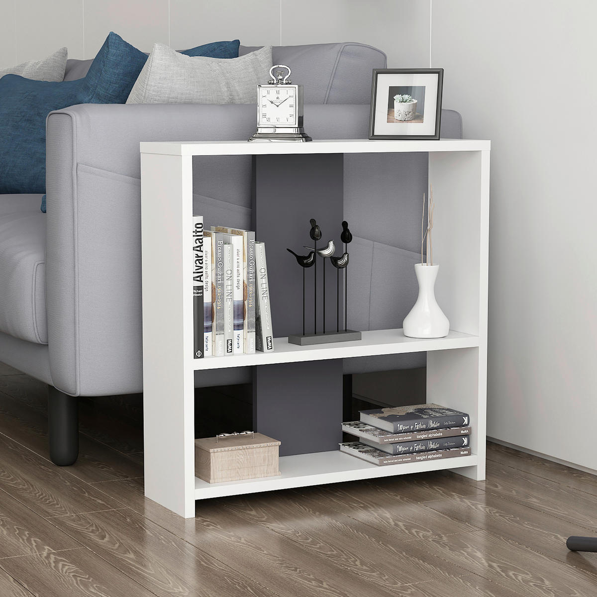 REGAL  60/62/17,6 cm Anthrazit, Weiss  - Weiss/Anthrazit, Design, Holzwerkstoff (60/62/17,6cm) - Livetastic